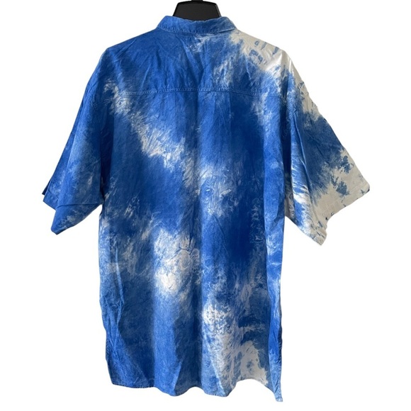HEET Sportswear Blue Tie Die Tropical Hawaiian Cotton Button Down‎ Top Vintage - Picture 2 of 7